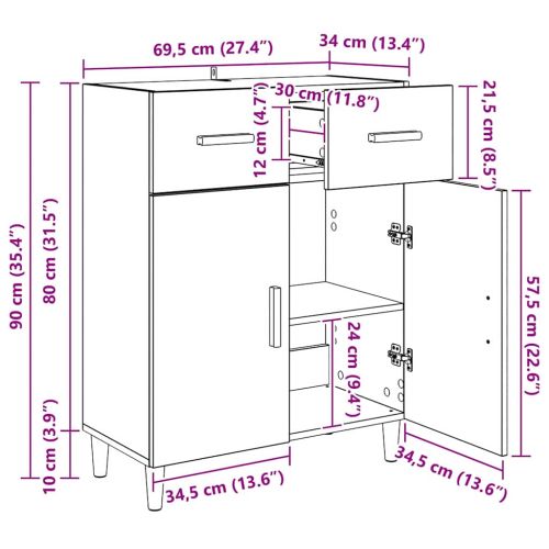 Служебен шкаф Старо дърво 34 x 69.5 x 89 см Инженерно дърво