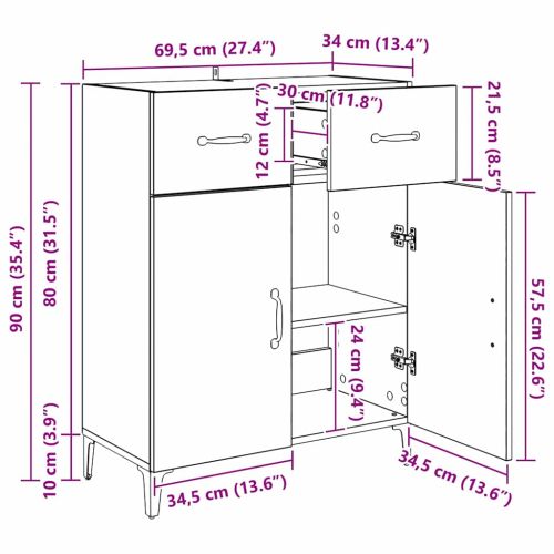 Служебен шкаф Черния дъб 69,5 x 34 x 90 см Инженерно дърво