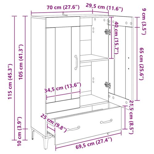 Висок шкаф с чекмедже Черния дъб 70 x 31 x 115 см