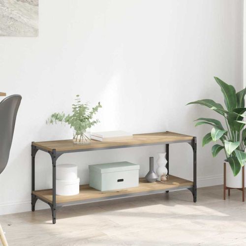 ТВ шкаф Дъб 100x33x41см Инженерна дървесина и желязо