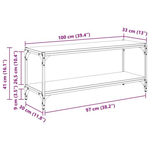 ТВ шкаф Дъб 100x33x41см Инженерна дървесина и желязо