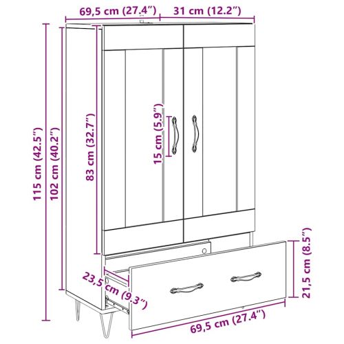 Висок шкаф с чекмедже Дъб 69,5 x 31 x 115 см Инженерно дърво