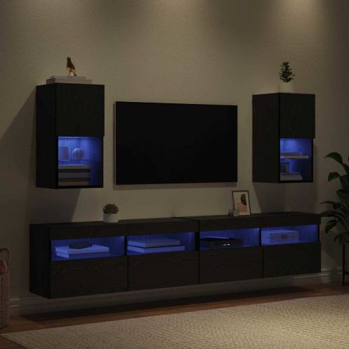 Стенни ТВ шкафове с LED 2 pcs Черния дъб 30,5 x 30 x 60 см