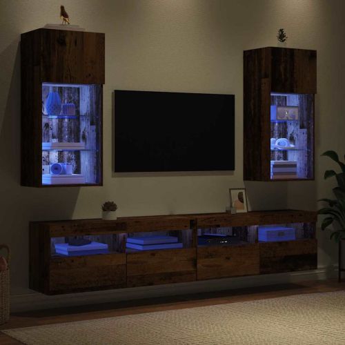 Стенни ТВ шкафове с LED 2 pcs Старо дърво 40,5 x 30 x 90 см