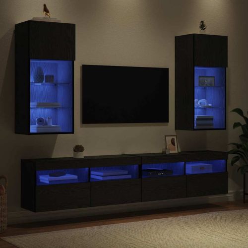 Стенни ТВ шкафове с LED 2 pcs Черния дъб 40,5 x 30 x 90 см