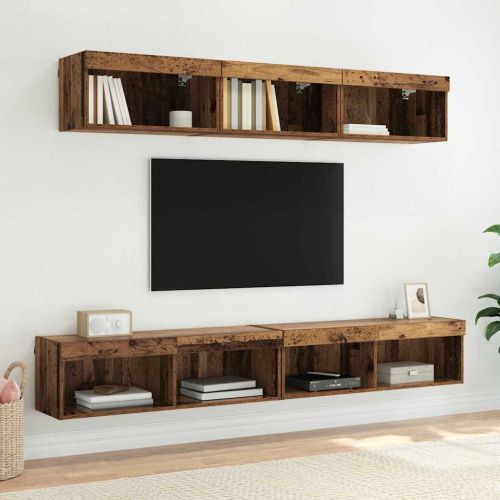 Комплект ТВ шкаф с LED 2 pcs Старо дърво 100 x 30 x 30 cm