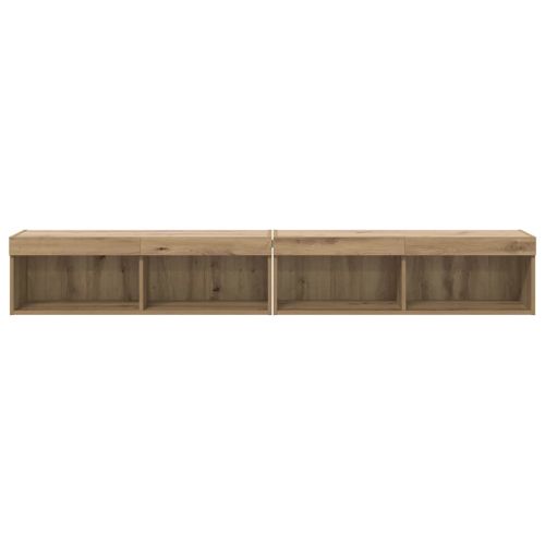 Комплект ТВ шкаф с LED Монтиране на стена Дъб Инженерно дърво