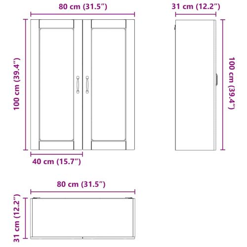 Стенен стъклен шкаф LUCCA Опушен дъб 80 x 31 x 100 см