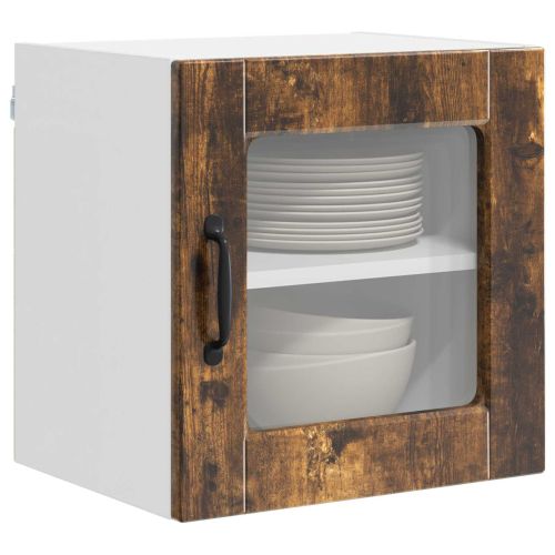 Стенен стъклен шкаф 2 pcs Димян дъб 40 x 31 x 40 см