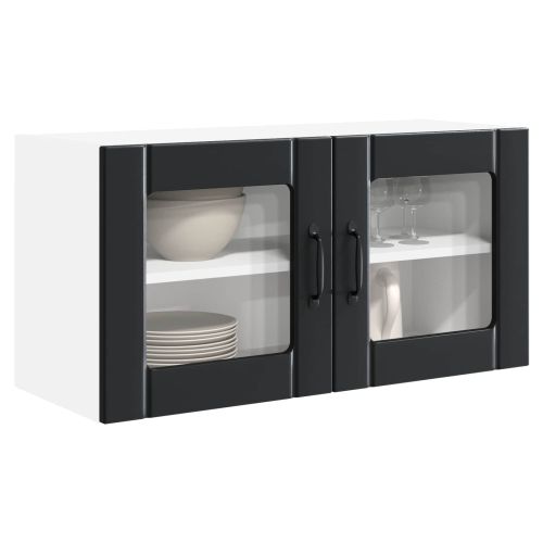 Стенен стъклен шкаф PORTO Черно 80 x 31 x 40 см