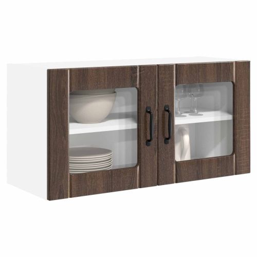 Стенен стъклен шкаф PORTO Кафяв дъб 80 x 31 x 40 см