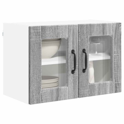 Стенен стъклен шкаф 2 pcs Сив Сонома 60 x 31 x 40 см