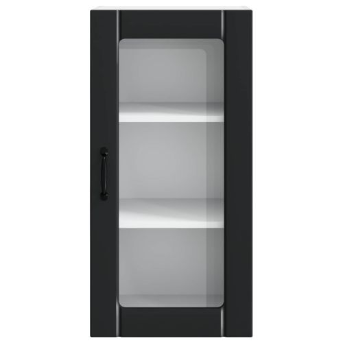 Стенен стъклен шкаф Черно 40 x 31 x 80 см Инженерно дърво