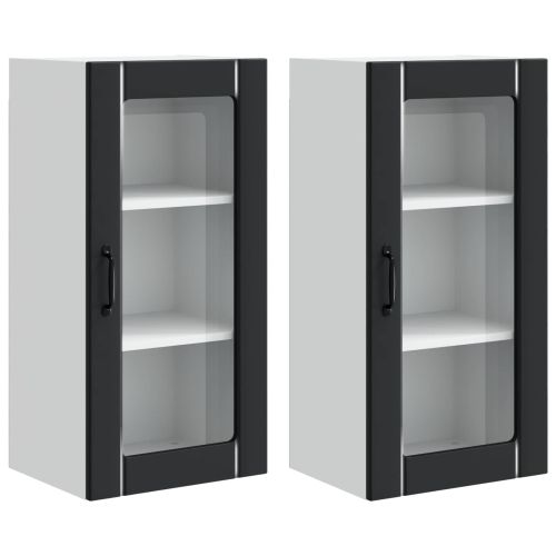 Кухненски шкаф 2 pcs Черно 40 x 31 x 80 см Инженерно дърво