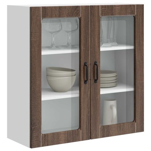 Стенен стъклен шкаф Кафяв дъб 80 x 31 x 80 см Инженерно дърво