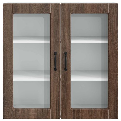 Стенен стъклен шкаф Кафяв дъб 80 x 31 x 80 см Инженерно дърво