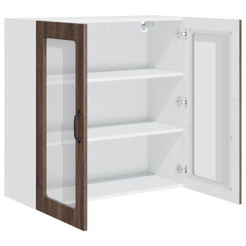 Стенен стъклен шкаф Кафяв дъб 80 x 31 x 80 см Инженерно дърво