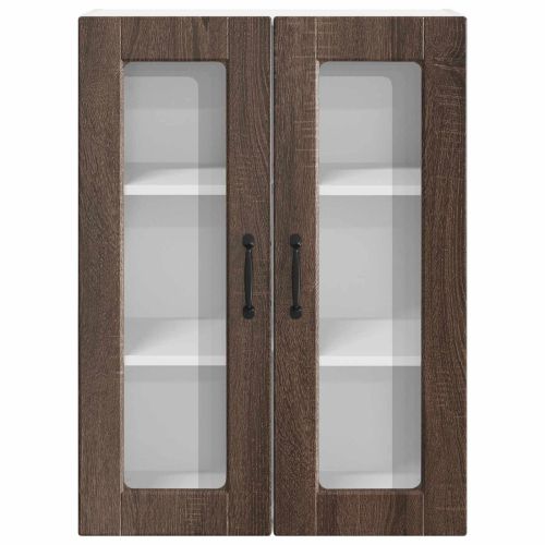 Стенен стъклен шкаф Кафяв дъб 60 x 31 x 80 см Инженерно дърво
