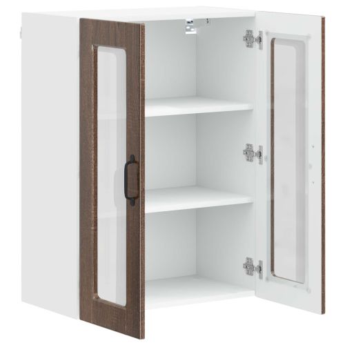 Стенен стъклен шкаф Кафяв дъб 60 x 31 x 80 см Инженерно дърво