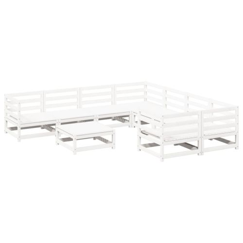 Градински комплект диван от 9 части, бял, масивно дърво бор