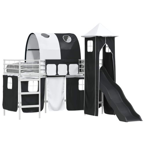 Легло на двуетажно легло за деца Бял и черен 75 x 190 cm Метал