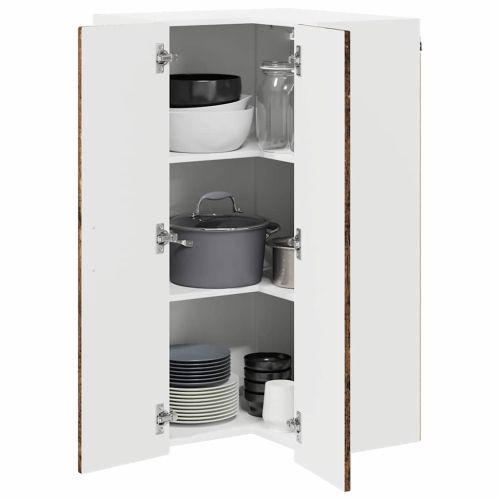 Стенно ъглово шкафче Старо дърво 57 x 57 x 100 см