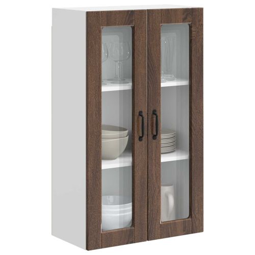 Стенен стъклен шкаф PORTO Кафяв дъб 60 x 31 x 100 см