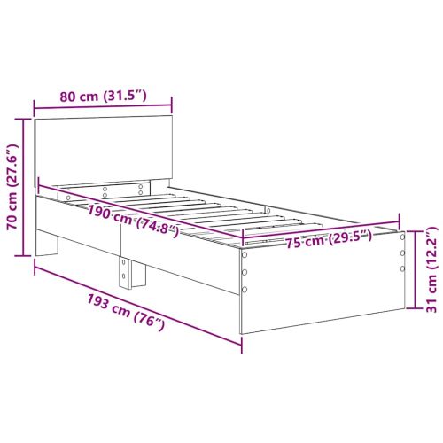 Рамка за легло Старо дърво 75 x 190 cm Инженерно дърво