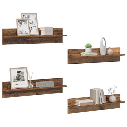 Стени за рафтове с рафт 4 pcs Старо дърво 80 x 11,5 x 18 см
