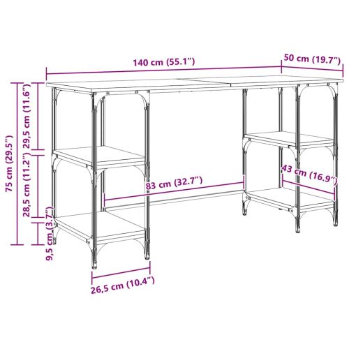 Бюро с рафт Старо дърво 140 x 50 x 75 см Инженерно дърво