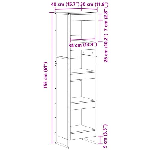 Шкаф за книги Сив Сонома 40 x 30 x 155 см Инженерно дърво
