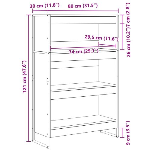 Шкаф за книги Сив Сонома 80 x 30 x 121 см Инженерно дърво