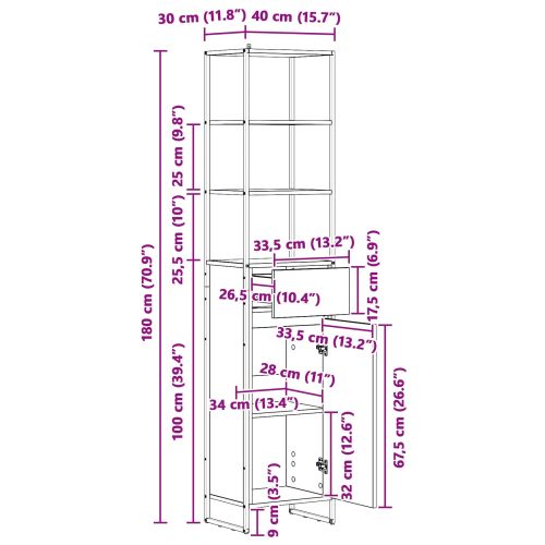 Шкаф за баня Старо дърво 40 x 30 x 180 см Инженерно дърво