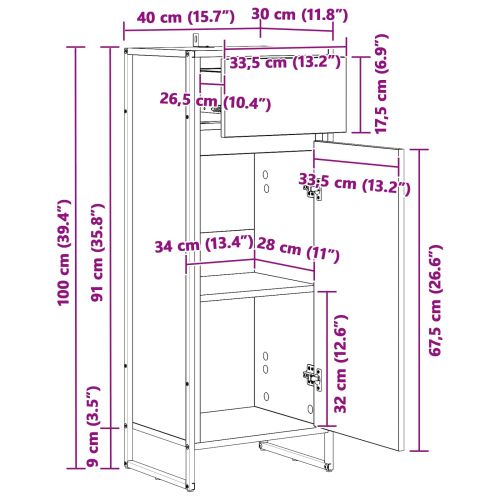 Шкаф за баня Сонома 40 x 30 x 100 см Инженерна дървесина