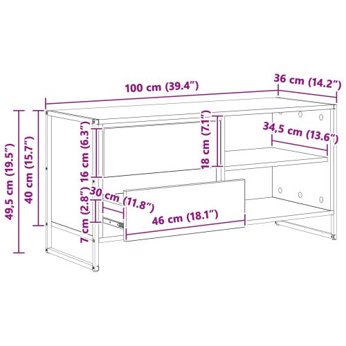 ТВ шкаф Сив Сонома 100 x 36 x 49,5 см Инженерно дърво