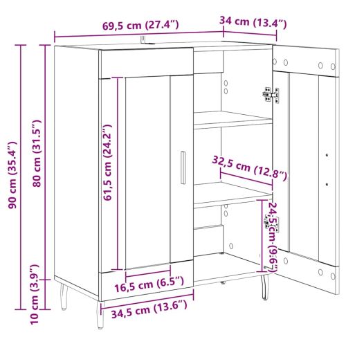 Служебен шкаф Черния дъб 69,5 x 34 x 90 см Инженерно дърво