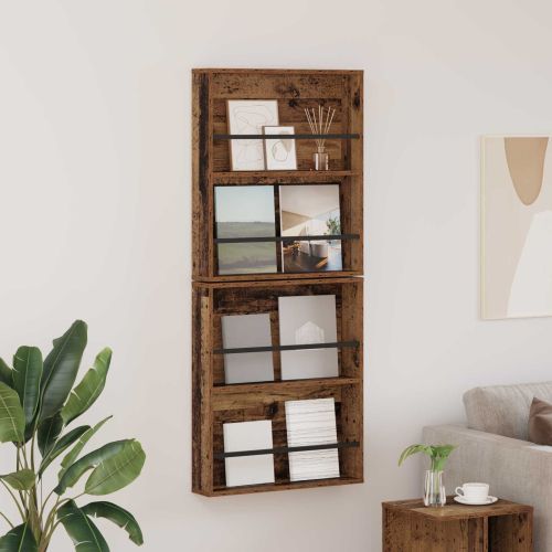 Етажерка за списания с рафт 2 pcs Старо дърво 60 x 12 x 70 см