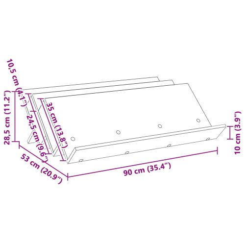 Етажерка за списания с рафт Сив Сонома 90 x 53 x 28,5 см