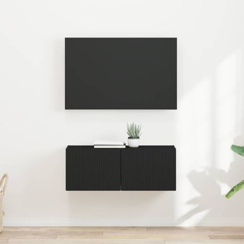 TV стенен шкаф 2 pcs Черно 60 x 31 x 29.5 см Инженерно дърво
