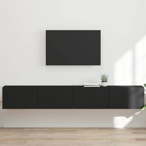 TV стенен шкаф 2 pcs Черно 98 x 31 x 29,5 см Инженерно дърво