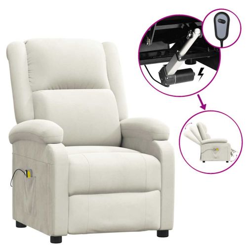 Електрически масажен стол, кремав, кадифе