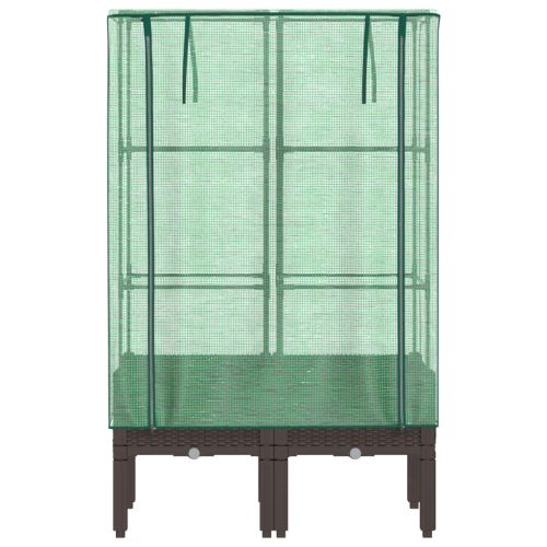 Повдигнато легло с оранжерия калъф, ратанов вид, 80x40x140 см