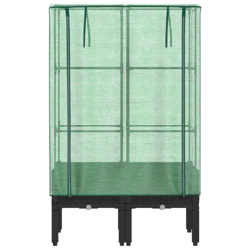 Повдигнато легло с оранжерия калъф, ратанов вид, 80x40x140 см