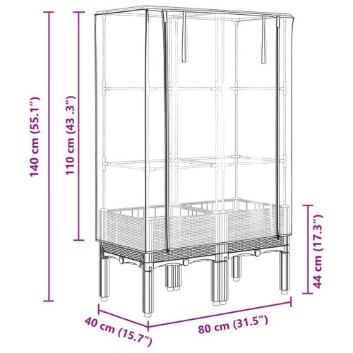 Повдигнато легло с оранжерия калъф, ратанов вид, 80x40x140 см