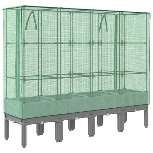 Повдигнато легло с оранжерия калъф, ратанов вид, 160x40x140 см