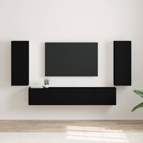 TV стенен шкаф 2 pcs Черно 30 x 31 x 80 см Инженерно дърво