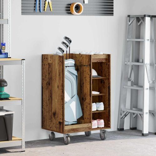 Голф шкаф с колело Едноцветен Старо дърво 65 x 45 x 98 см