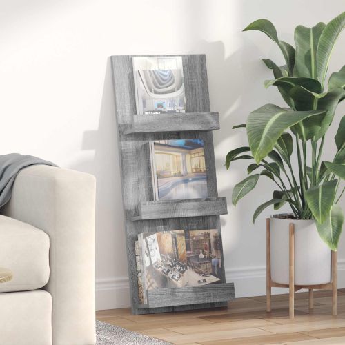 Етажерка за списания с рафт Сив Сонома 43 x 11 x 102 см