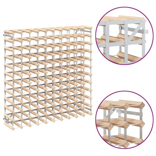 Стойка за вино за 120 бутилки, масивна борова дървесина