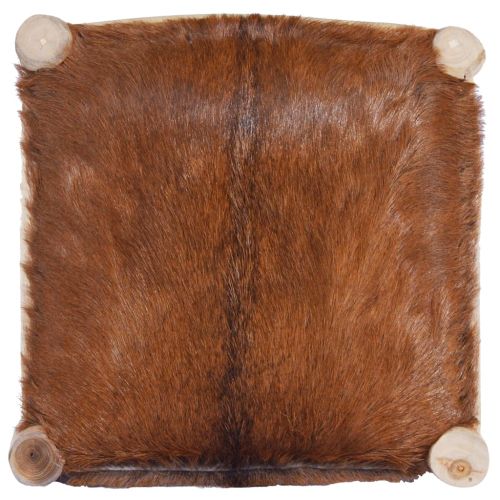 Бар стол, естествена козя кожа и тиково дърво масив